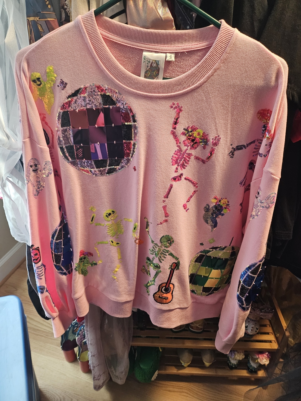 Queen Of Sparkles Disco Skeleton Halloween Sweater